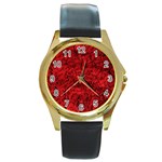 Rose Roses Flowers Red Valentine Round Gold Metal Watch Front