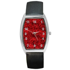 Rose Roses Flowers Red Valentine Barrel Style Metal Watch by Pakrebo