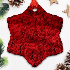 Rose Roses Flowers Red Valentine Snowflake Ornament (two Sides) by Pakrebo