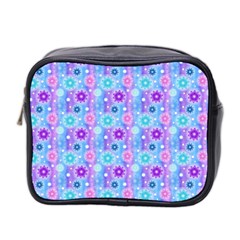 Flowers Light Blue Purple Magenta Mini Toiletries Bag (two Sides) by Pakrebo