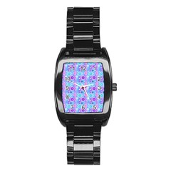 Flowers Light Blue Purple Magenta Stainless Steel Barrel Watch by Pakrebo