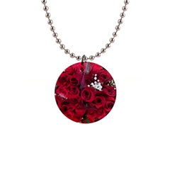 Roses Baby S Breath Bouquet Floral 1  Button Necklace by Pakrebo