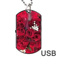 Roses Baby S Breath Bouquet Floral Dog Tag Usb Flash (one Side) by Pakrebo