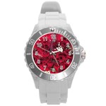 Roses Baby S Breath Bouquet Floral Round Plastic Sport Watch (L) Front