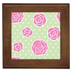 Roses Flowers Pink And Pastel Lime Green Pattern With Retro Dots Framed Tiles by genx