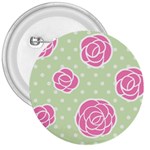 Roses flowers pink and pastel lime green pattern with retro dots 3  Buttons Front