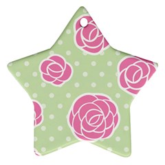 Roses Flowers Pink And Pastel Lime Green Pattern With Retro Dots Ornament (star) by genx