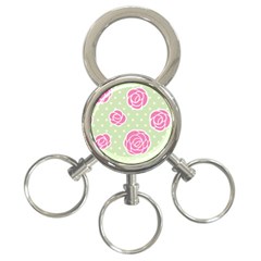 Roses Flowers Pink And Pastel Lime Green Pattern With Retro Dots 3-ring Key Chains by genx