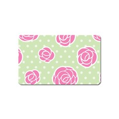 Roses Flowers Pink And Pastel Lime Green Pattern With Retro Dots Magnet (name Card) by genx