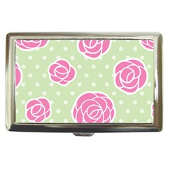 Roses Flowers Pink And Pastel Lime Green Pattern With Retro Dots Cigarette Money Case by genx