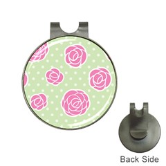 Roses Flowers Pink And Pastel Lime Green Pattern With Retro Dots Hat Clips With Golf Markers by genx