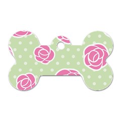 Roses Flowers Pink And Pastel Lime Green Pattern With Retro Dots Dog Tag Bone (two Sides) by genx