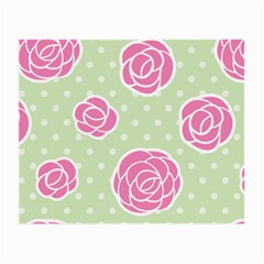 Roses Flowers Pink And Pastel Lime Green Pattern With Retro Dots Small Glasses Cloth (2-side) by genx