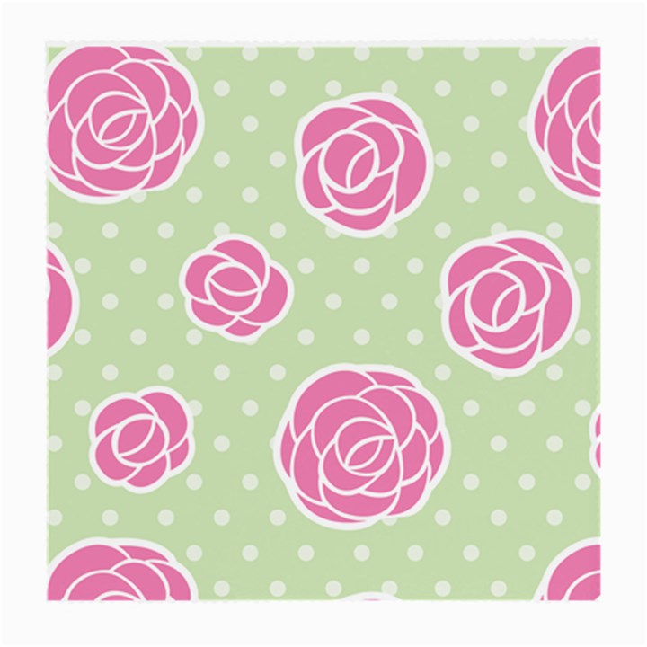 Roses flowers pink and pastel lime green pattern with retro dots Medium Glasses Cloth