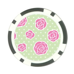 Roses Flowers Pink And Pastel Lime Green Pattern With Retro Dots Poker Chip Card Guard (10 Pack) by genx