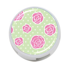 Roses Flowers Pink And Pastel Lime Green Pattern With Retro Dots 4-port Usb Hub (two Sides) by genx