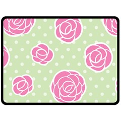 Roses Flowers Pink And Pastel Lime Green Pattern With Retro Dots Fleece Blanket (large)  by genx