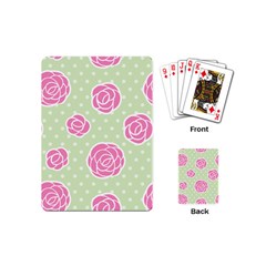 Roses Flowers Pink And Pastel Lime Green Pattern With Retro Dots Playing Cards (mini) by genx