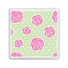 Roses Flowers Pink And Pastel Lime Green Pattern With Retro Dots Memory Card Reader (square) by genx