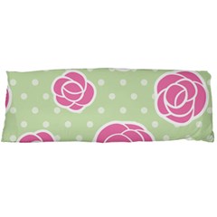 Roses Flowers Pink And Pastel Lime Green Pattern With Retro Dots Body Pillow Case (dakimakura) by genx