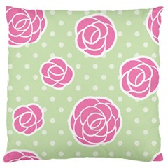 Roses Flowers Pink And Pastel Lime Green Pattern With Retro Dots Large Cushion Case (one Side) by genx