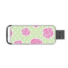 Roses Flowers Pink And Pastel Lime Green Pattern With Retro Dots Portable Usb Flash (two Sides) by genx