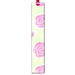 Roses Flowers Pink And Pastel Lime Green Pattern With Retro Dots Large Book Marks by genx