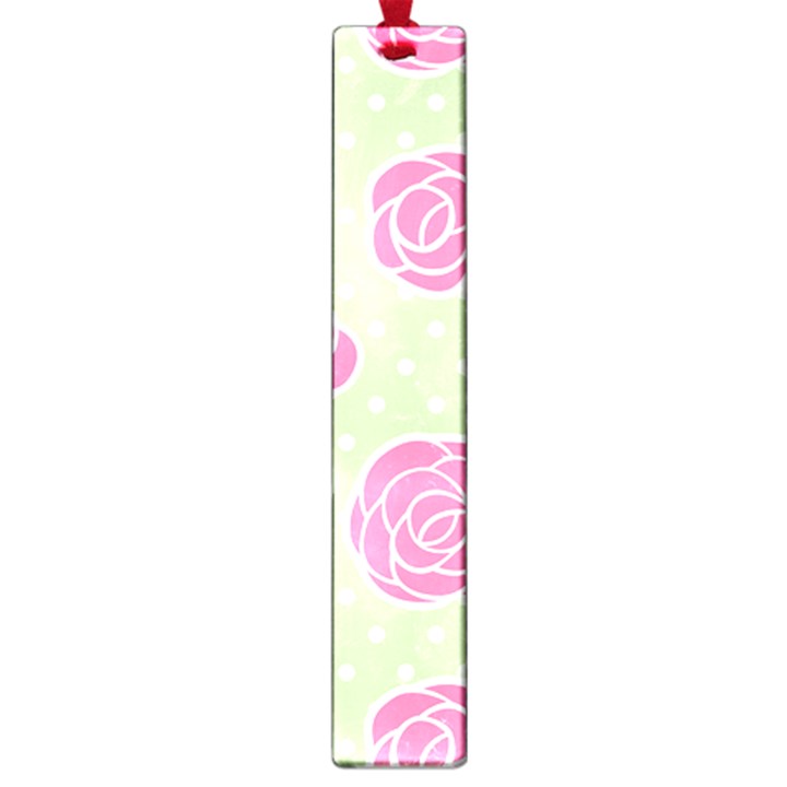 Roses flowers pink and pastel lime green pattern with retro dots Large Book Marks