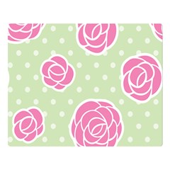 Roses Flowers Pink And Pastel Lime Green Pattern With Retro Dots Double Sided Flano Blanket (large)  by genx