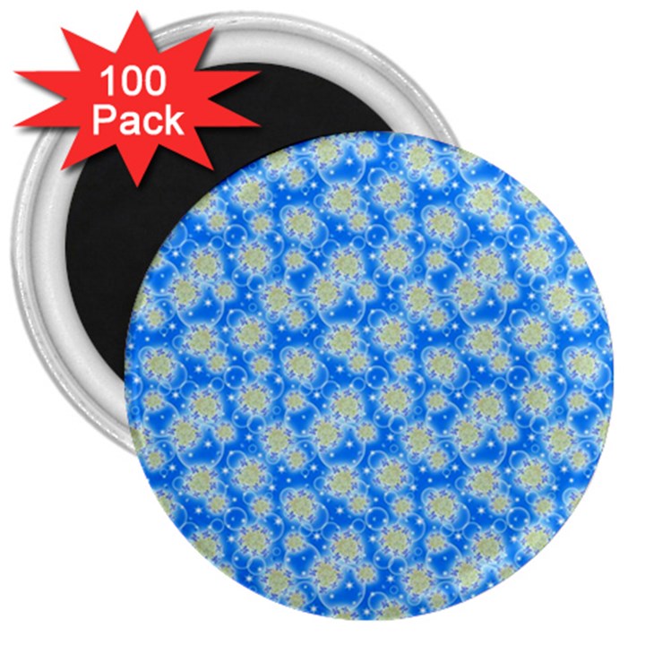 Hydrangea Blue Glitter Round 3  Magnets (100 pack)