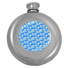 Hydrangea Blue Glitter Round Round Hip Flask (5 Oz) by Pakrebo