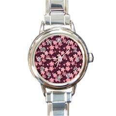 Cherry Blossoms Japanese Style Pink Round Italian Charm Watch by Pakrebo