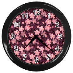 Cherry Blossoms Japanese Style Pink Wall Clock (black) by Pakrebo