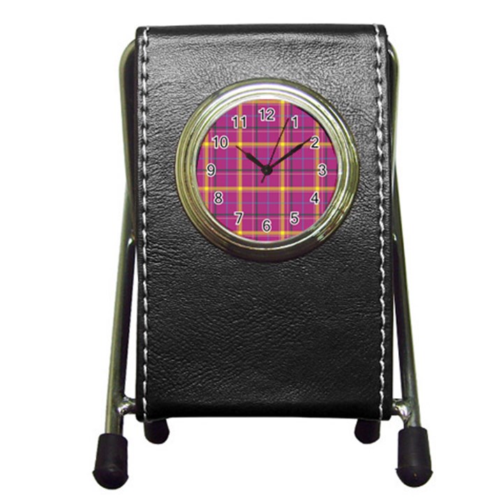 Plaid Tartan Background Wallpaper Pen Holder Desk Clock