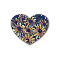 Spring Floral Black Eyed Susan Rubber Coaster (Heart) 