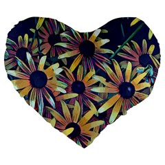 Spring Floral Black Eyed Susan Large 19  Premium Flano Heart Shape Cushions