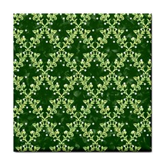 White Flowers Green Damask Tile Coasters by Pakrebo