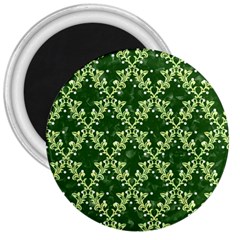 White Flowers Green Damask 3  Magnets by Pakrebo