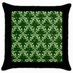 White Flowers Green Damask Throw Pillow Case (black) by Pakrebo