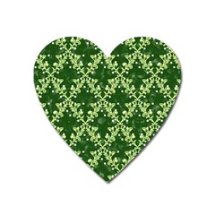 White Flowers Green Damask Heart Magnet by Pakrebo