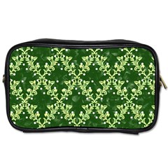 White Flowers Green Damask Toiletries Bag (one Side) by Pakrebo