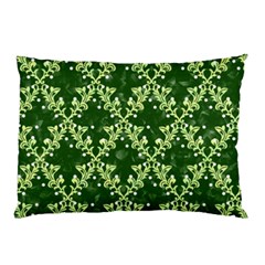 White Flowers Green Damask Pillow Case (two Sides) by Pakrebo