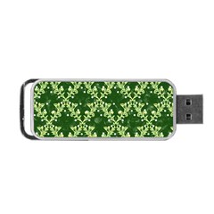 White Flowers Green Damask Portable Usb Flash (two Sides) by Pakrebo