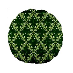 White Flowers Green Damask Standard 15  Premium Round Cushions by Pakrebo