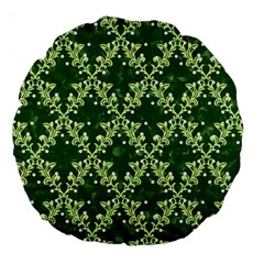 White Flowers Green Damask Large 18  Premium Round Cushions by Pakrebo