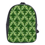 White Flowers Green Damask School Bag (XL) Front