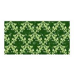 White Flowers Green Damask Satin Wrap by Pakrebo