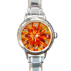 Flower Blossom Red Orange Abstract Round Italian Charm Watch