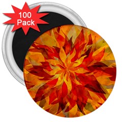 Flower Blossom Red Orange Abstract 3  Magnets (100 pack)