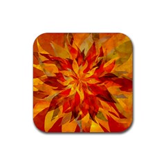 Flower Blossom Red Orange Abstract Rubber Coaster (square) 